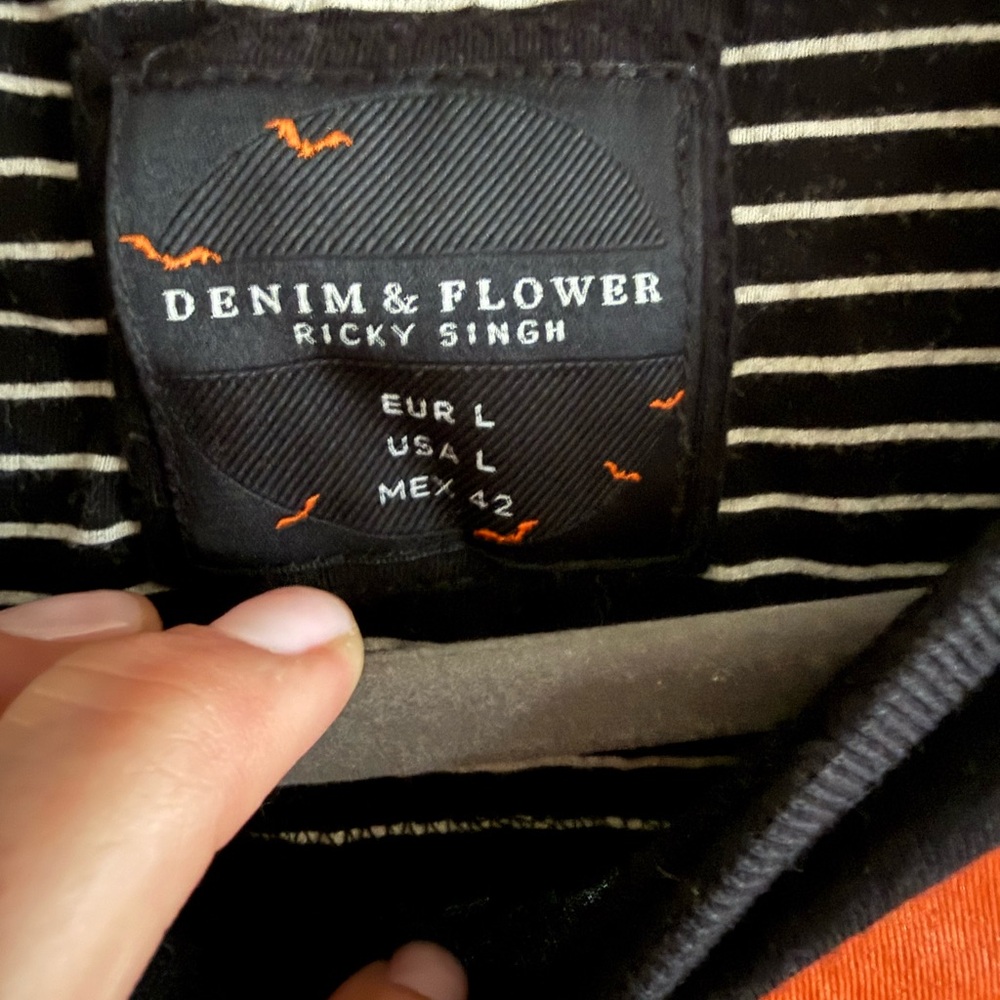 Denim & Flower Ricky Singh Halloween Skeleton Tuxedo Shirt Black Orange Siz - Picture 2 of 7